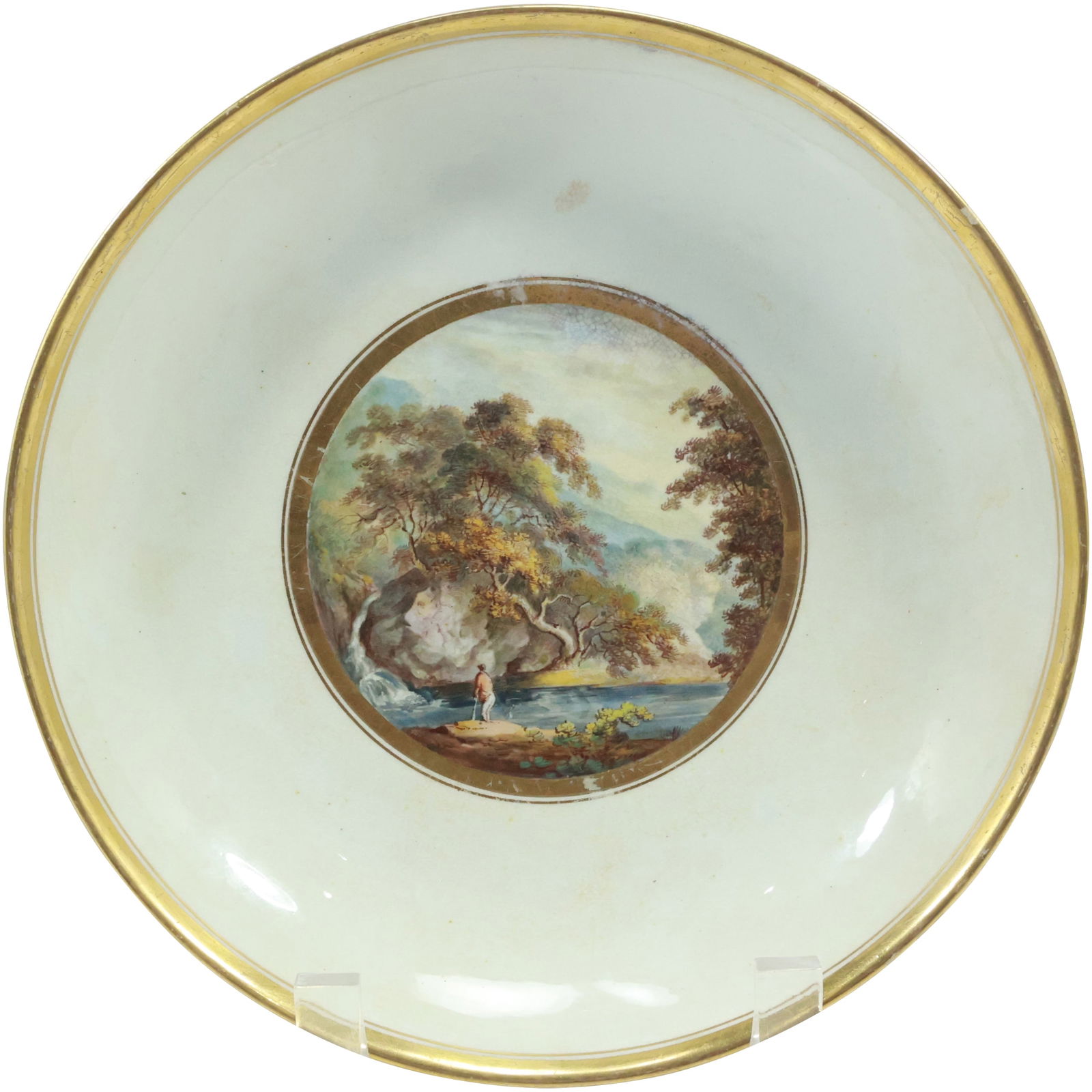 Early 19th C. Porcelain Bowl Hand Painted Scenic Center "Near Tideswell Derbyshire" (1 of 18)