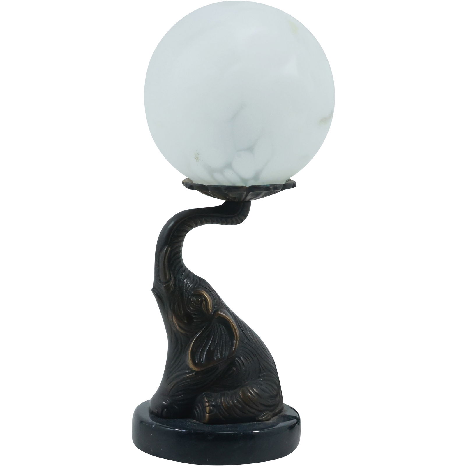 20th C. Cast Metal Elephant Figural Lamp with White Art Glass Ball Shade 11 inches height (1 of 20)