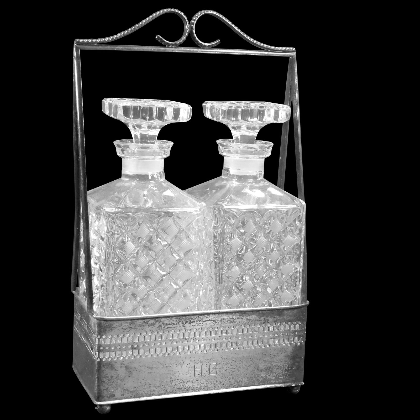 Silver Plate Tantalus Carrier with 2 Crystal Glass Liquor Bottles (1 of 20)