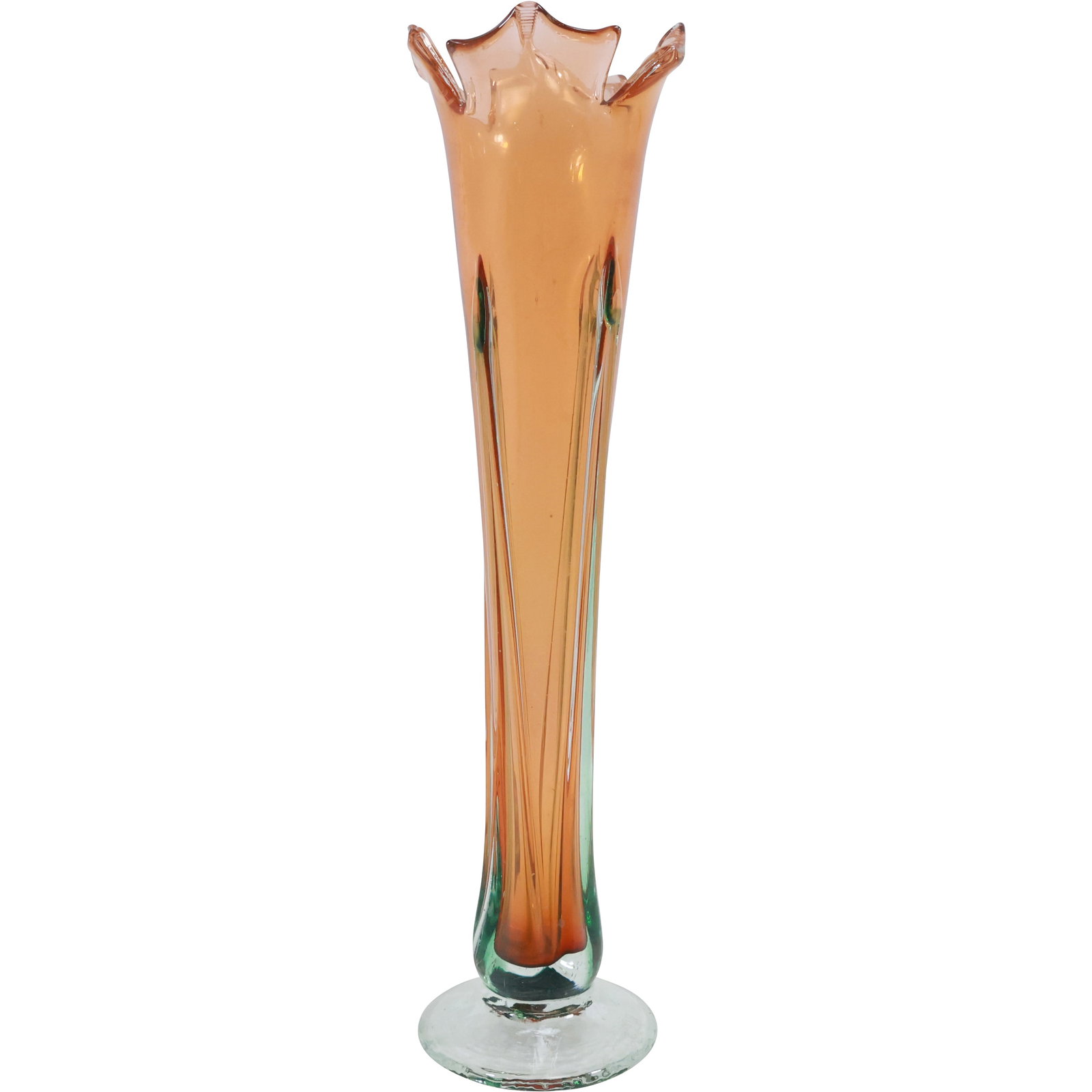 Signed R. Mynott Studio Art Glass Orange and Clear Tall Vase 13.75 in. height x 3.5 in. wide (1 of 20)