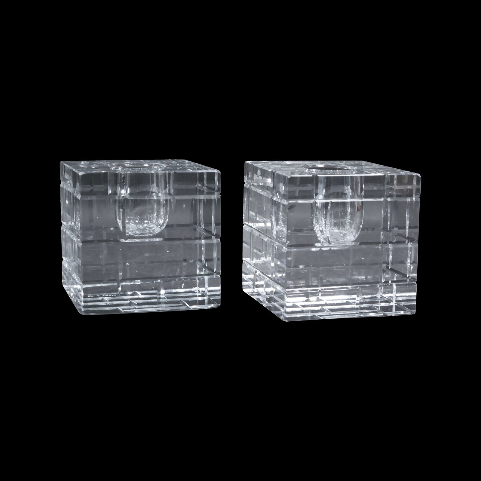 Pair TIFFANY & CO Crystal Glass Cube Candlesticks, Signed, 2.5 in. x 2.5 in. (1 of 18)