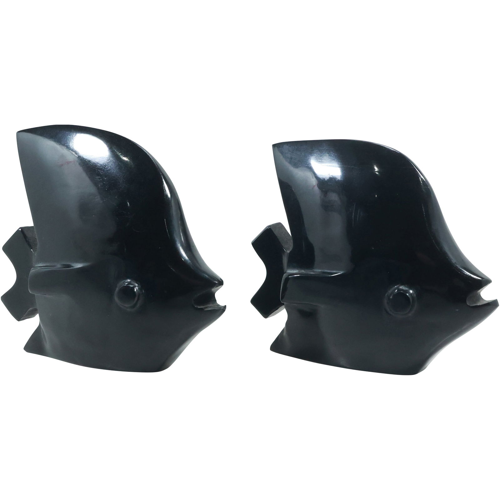 Polished Black Onyx Stone FISH Figural Bookends (1 of 19)