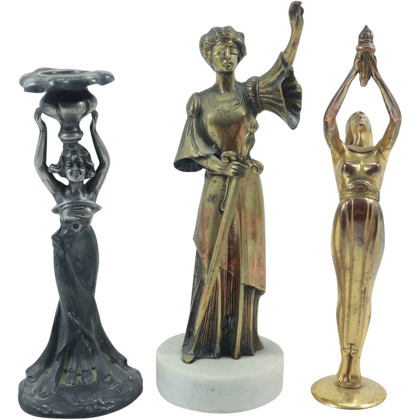3 Assorted Cast Metal Art Nouveau / Art Deco Women Figure Statues (1 of 20)