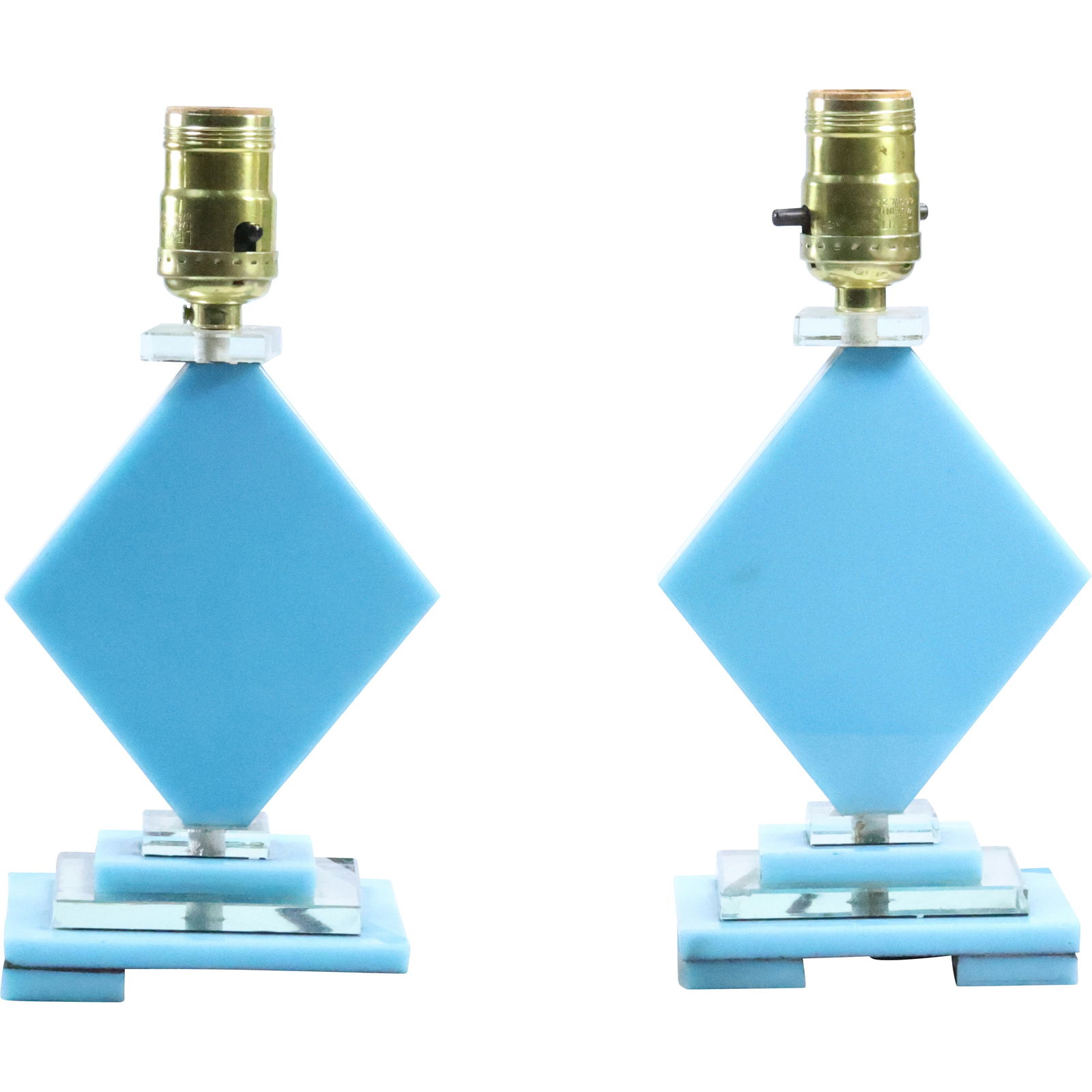 Pair Mid-Century Modern Sky Blue Lucite Boudoir Lamps (1 of 20)