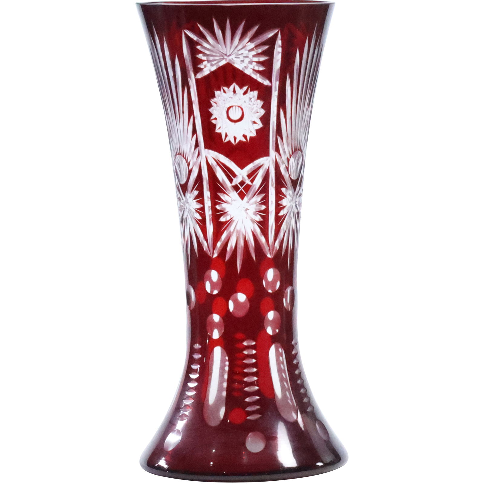 Tall Bohemian Ruby Red Glass Vase Cut to Clear 11.75 inches height x 5.25 in. diameter (1 of 20)