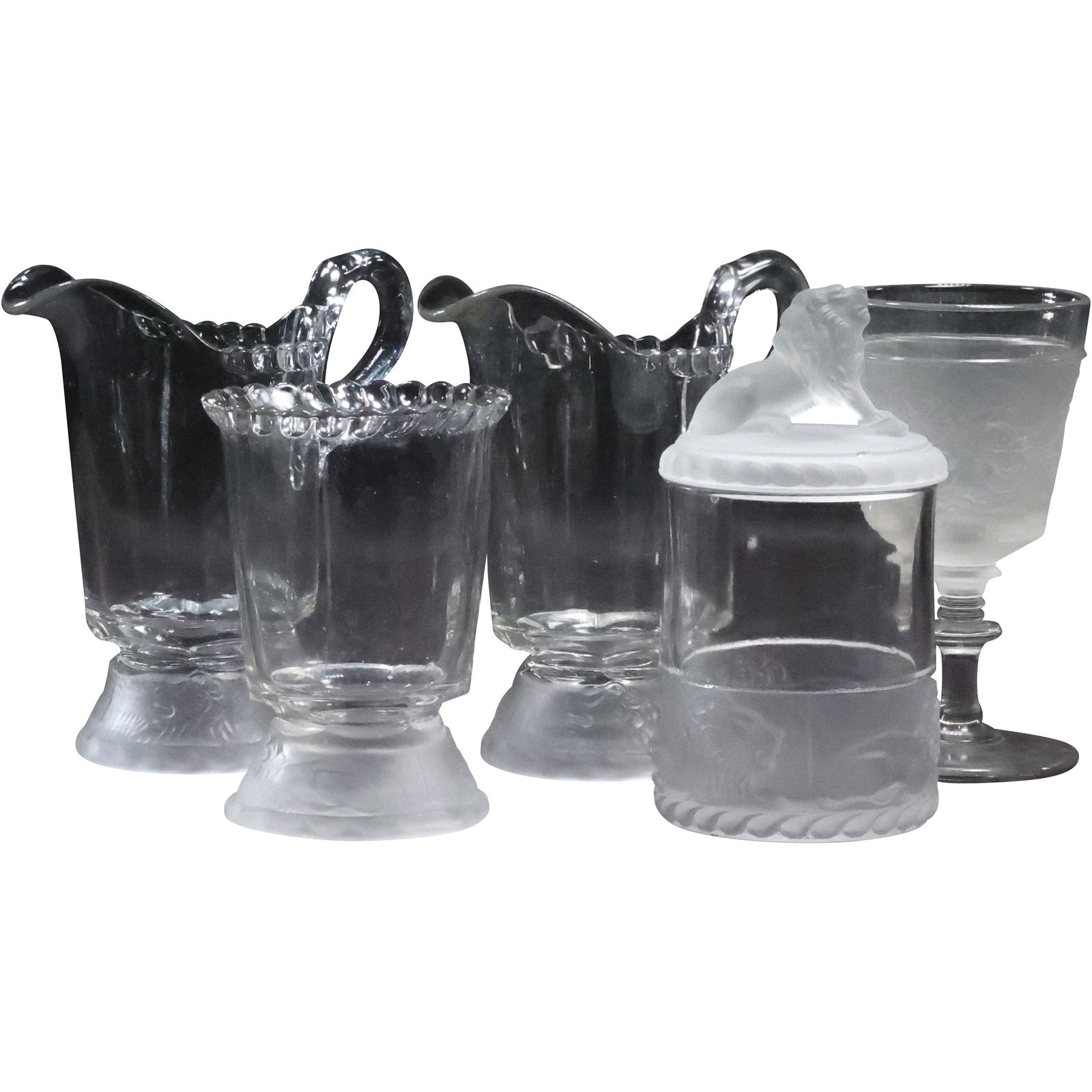 [5] Assorted Crystal Glass and Satin Glass Lion Jar, Goblets, Pitchers (1 of 20)