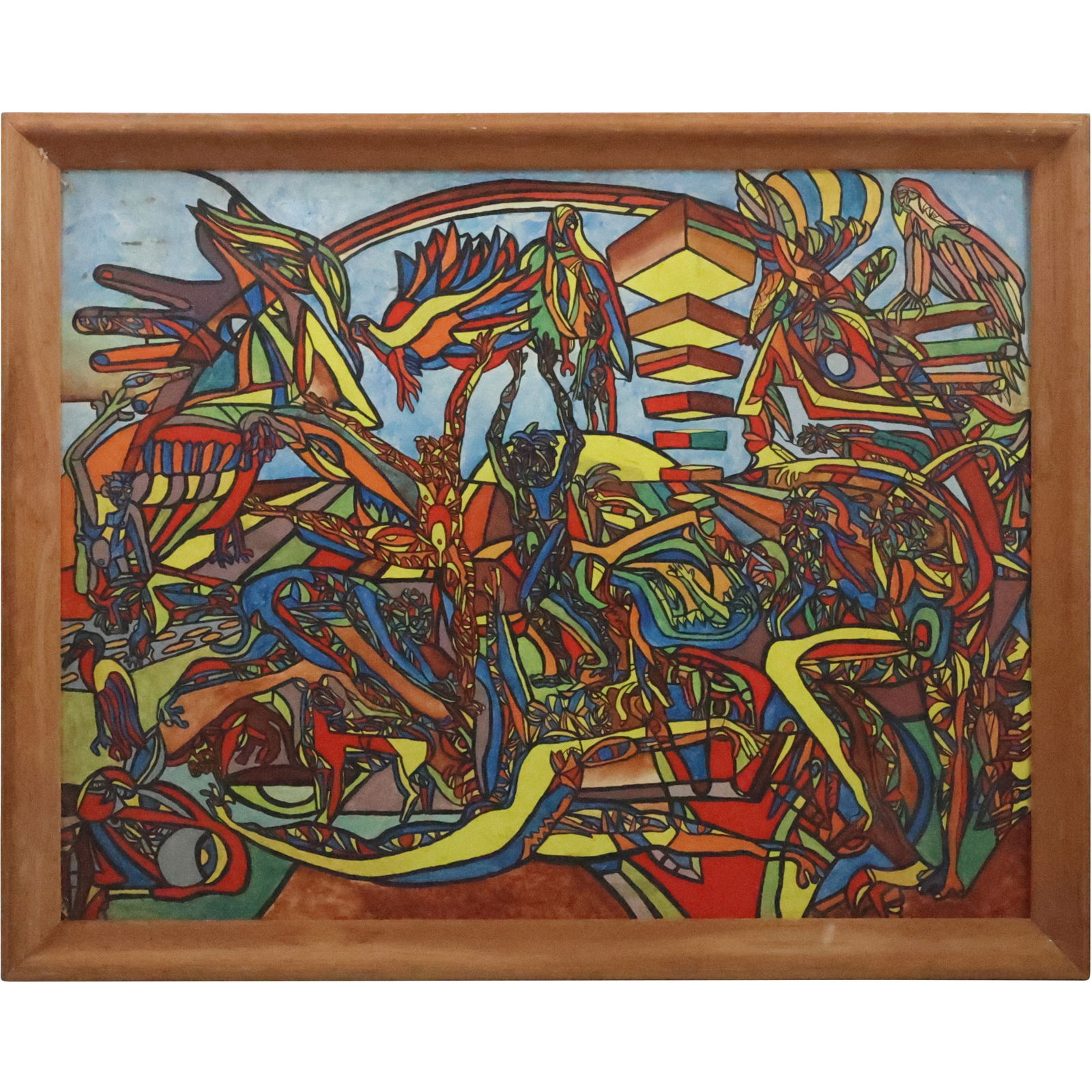 Kitty Gioglio "The Dancers" Colorful Abstract Oil on Canvas Board, with Exhibition Label (1 of 20)