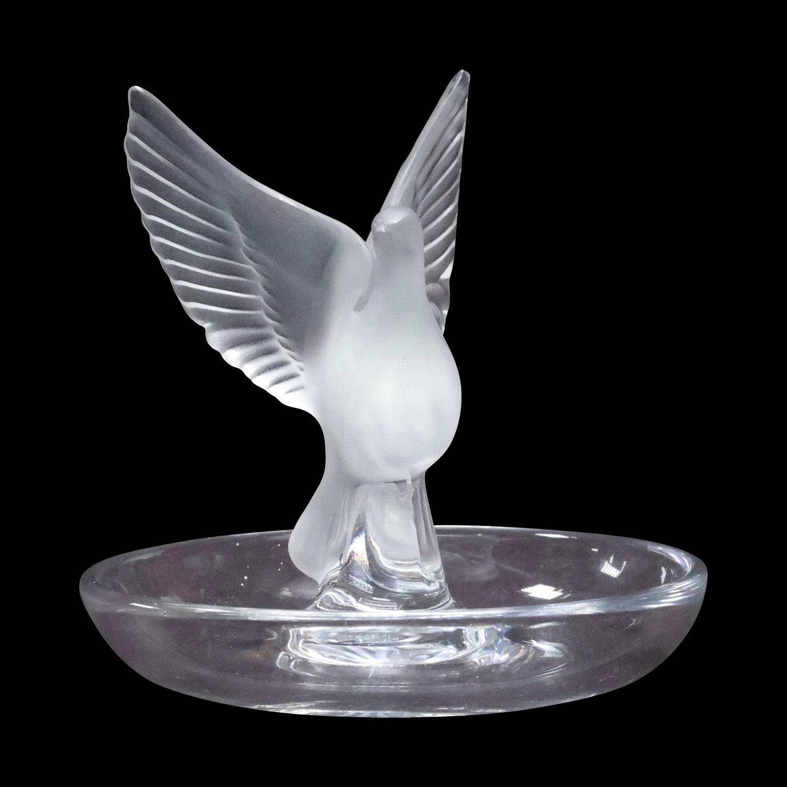 Signed LALIQUE FRANCE Frosted Crystal Glass Dove Bird Figure Ring Holder Dish 4 in. (1 of 20)