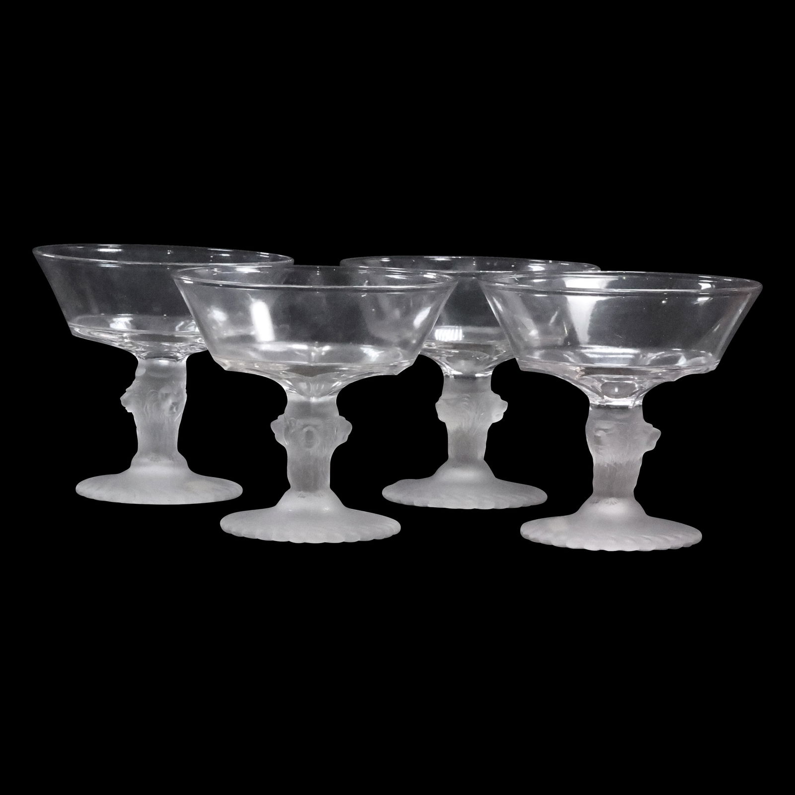 Set of 4 Gillinder Crystal Glass with Frosted Lions Heads Base Stemmed Sherbets (1 of 20)