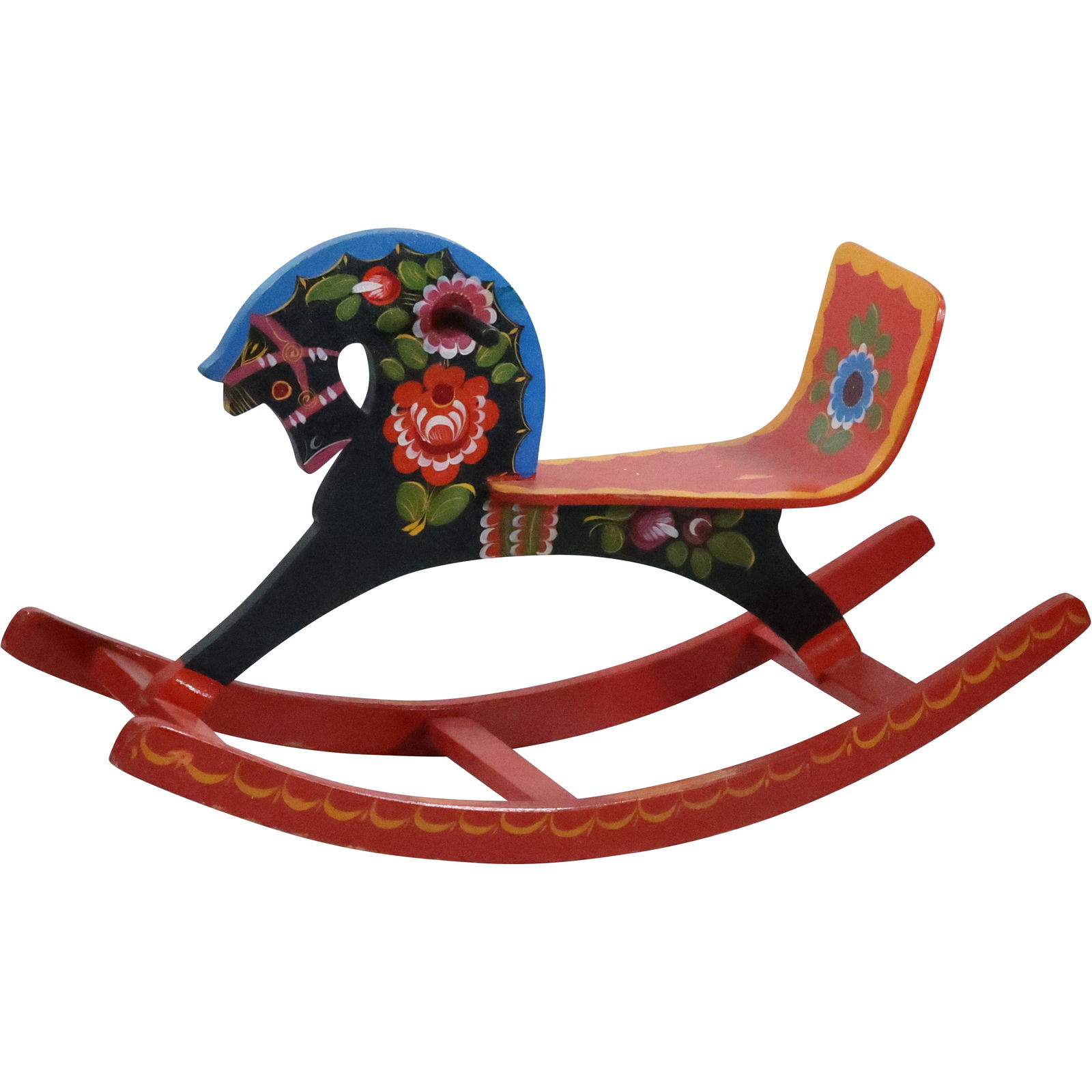 Russian Folk Art Hand Painted Wooden Hobby Horse Decorated with Flowers 36.25 in. length (1 of 20)