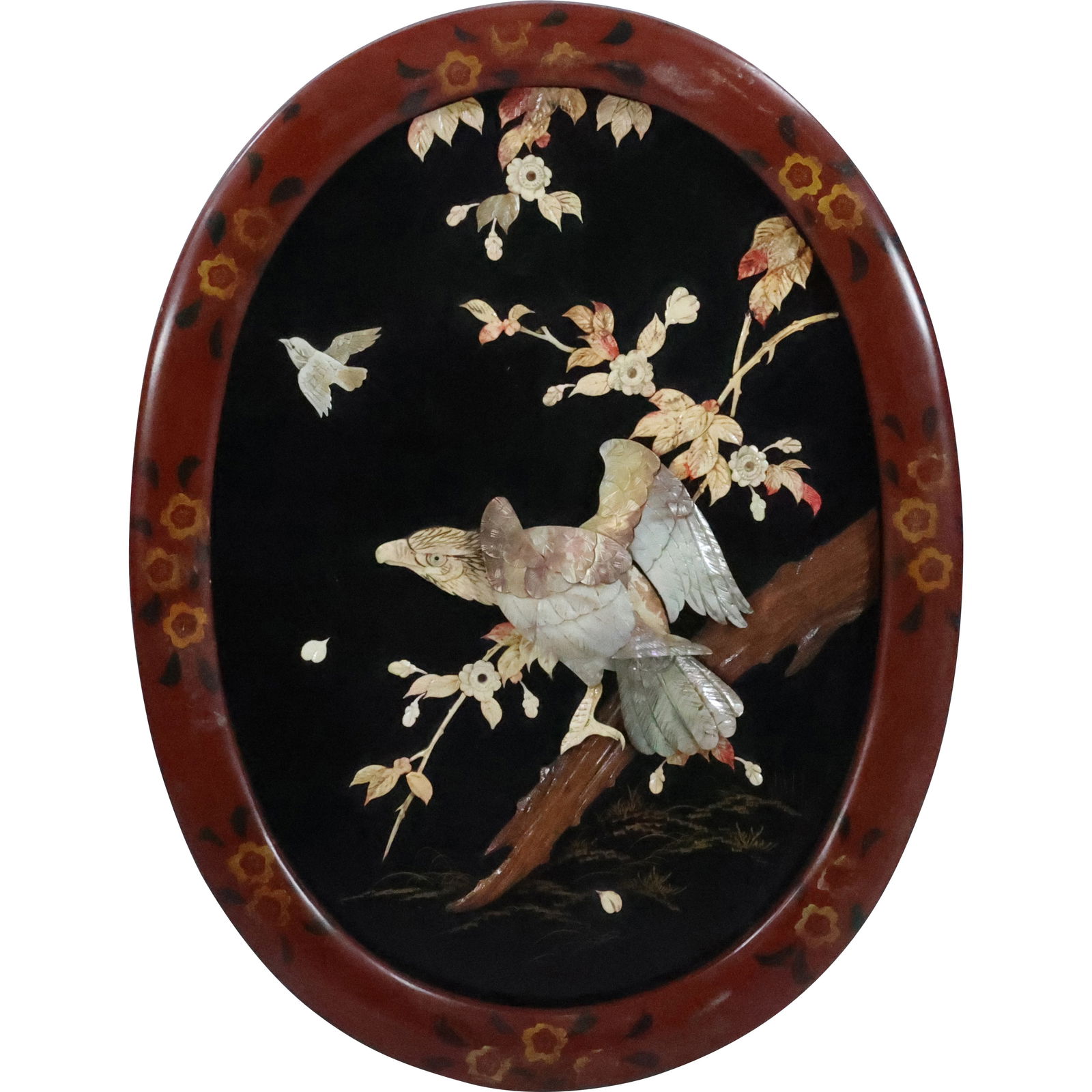 Chinese Oval Wall Plaque Hardstone Eagle on Branch Sculpture 20.25 in. x 15.25 in. (1 of 20)