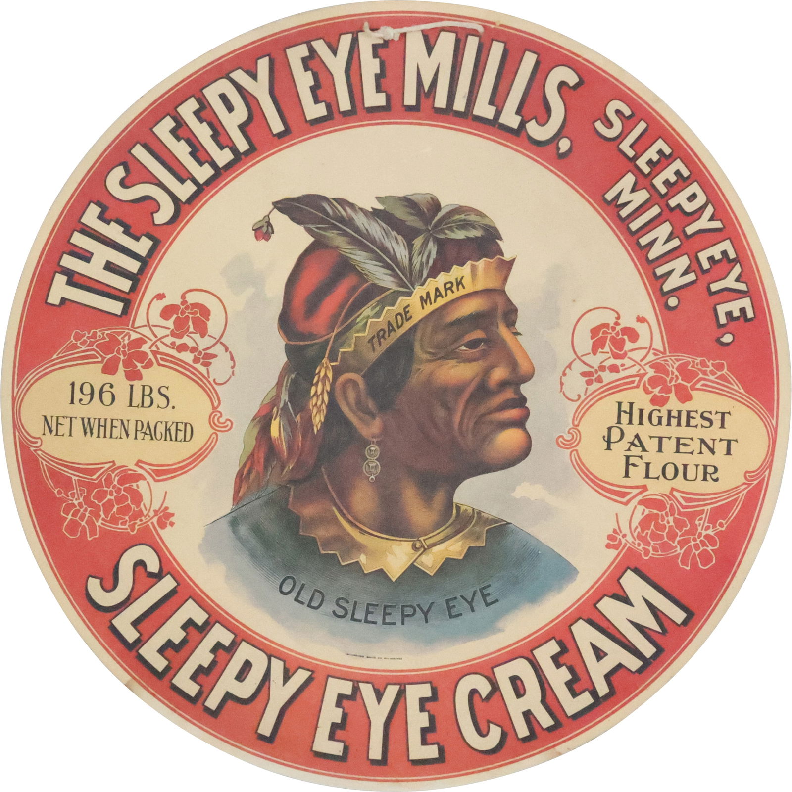 Sleepy Eye Cream Advertising Double Sided Native American Indian Cardboard Sign (1 of 20)