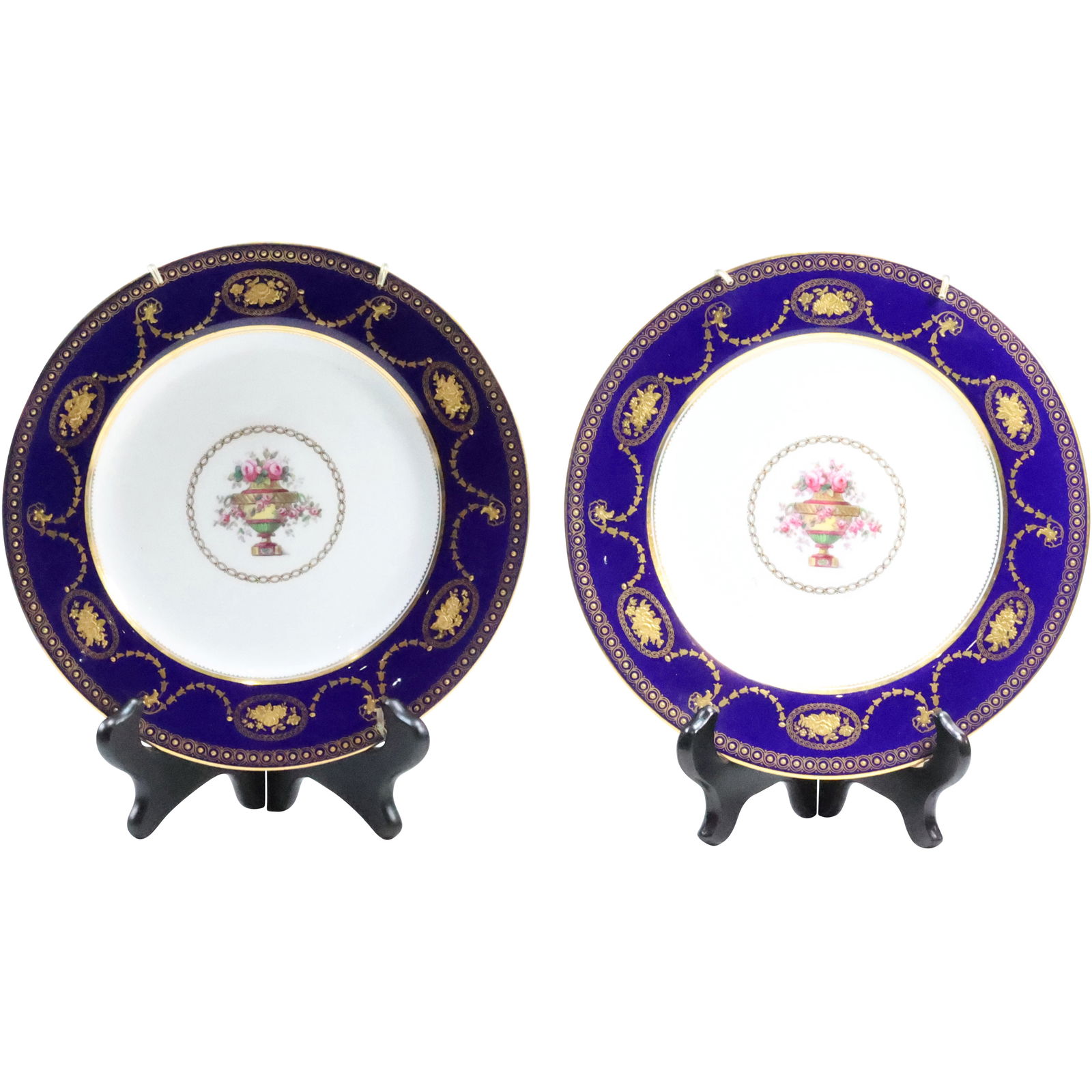 [2] Spode Copeland England Fine Porcelain Cabinet Plates Cobalt Border, Urn of Flowers Center (1 of 20)