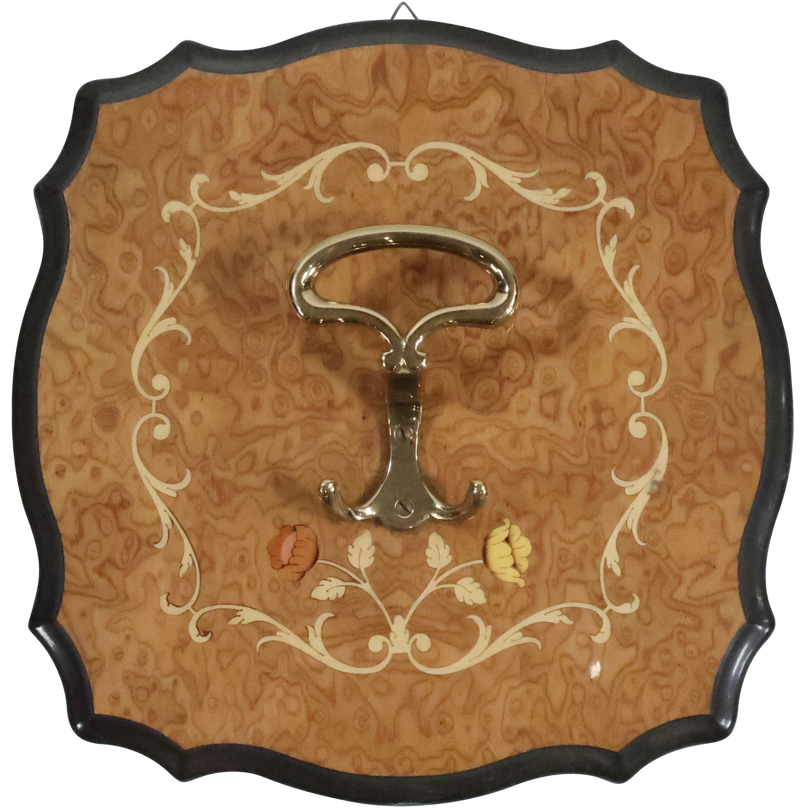 Italian Wood Marquetry Wall Mount Coat Hook Plaque 14 in. x 13.5 in.: Italian Wood Marquetry Wall Mount Coat Hook Plaque 14 in. x 13.5 in. size: 14 x 13.5