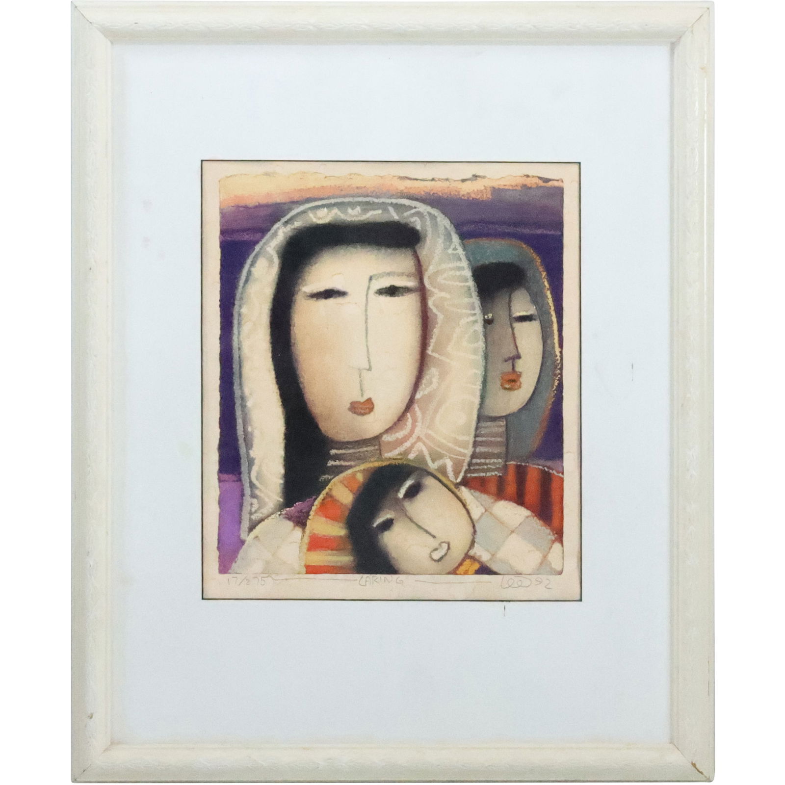 Signed Lee '92, Color Lithograph Alaskan Eskimo Portraits, titled " Caring" #17/275, Framed (1 of 19)