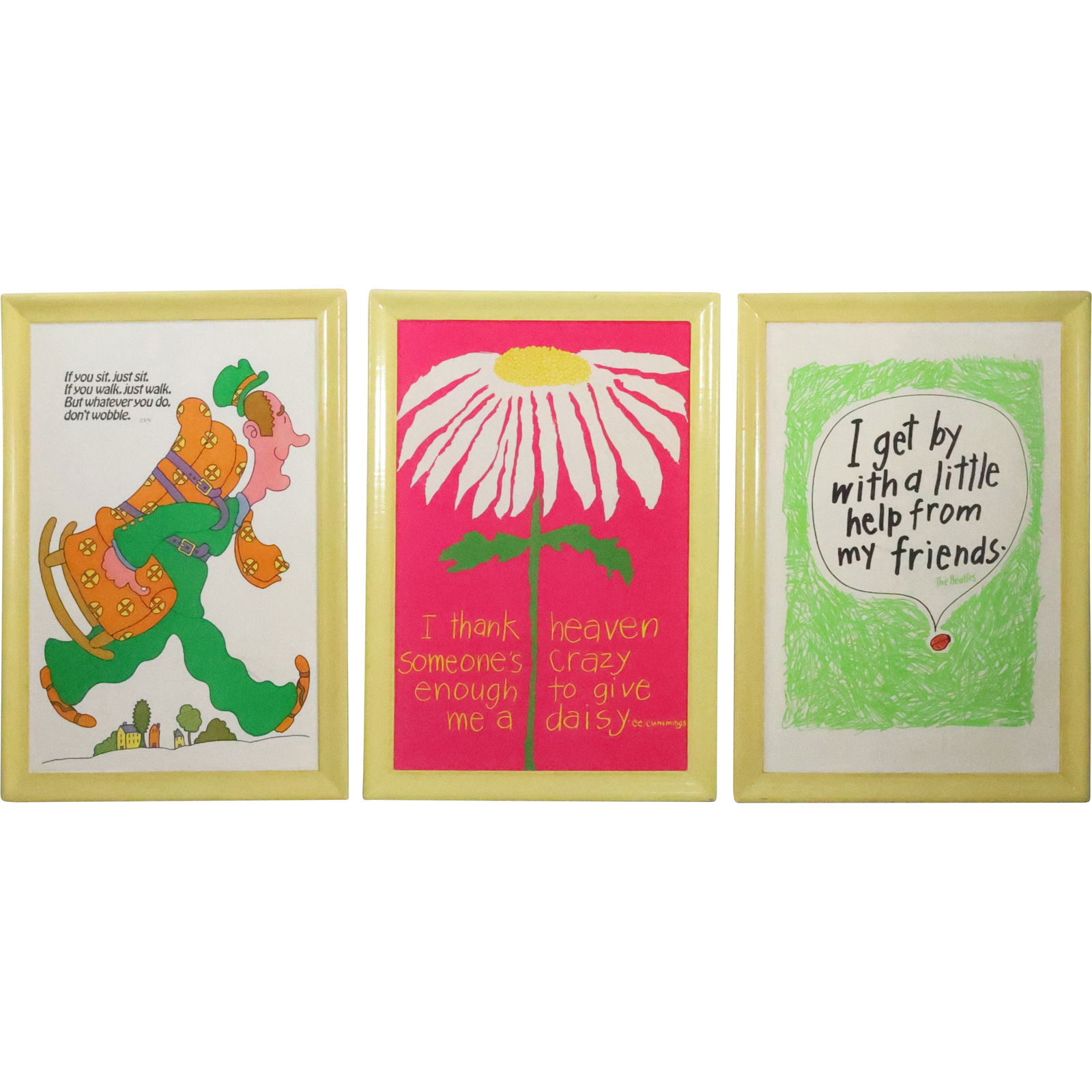 [3] Vintage Pop-Culture Sign "Quotes" Mounted on Wood Boards: Beatles, Zen, E E Cummings (1 of 20)