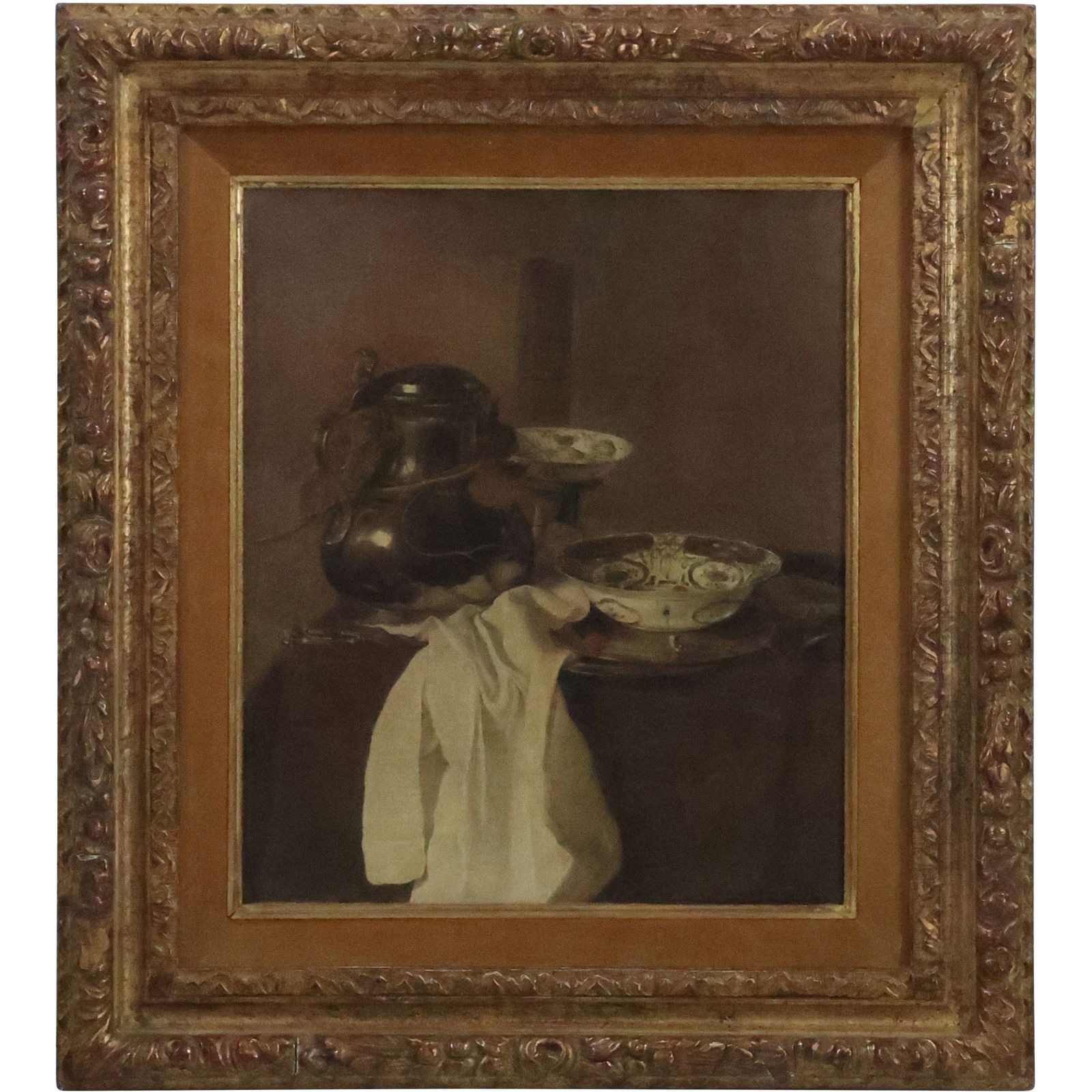 Very Fine Vintage Oil Painting Still Life Pewter Flagon and Two Ming Bowls after Jan Jansz (1 of 20)