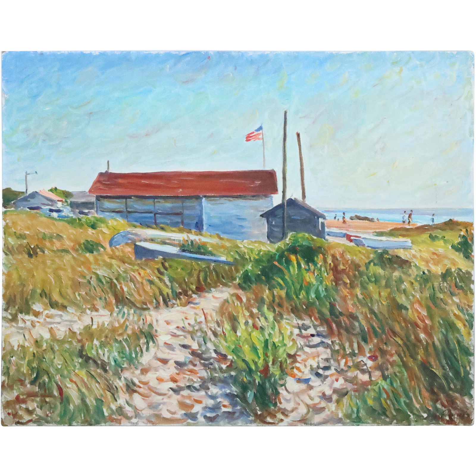 Edmond Jordan, Oil on Board Painting Fisherman's Cabins, Sunset Beach, Cape May NJ (1 of 20)