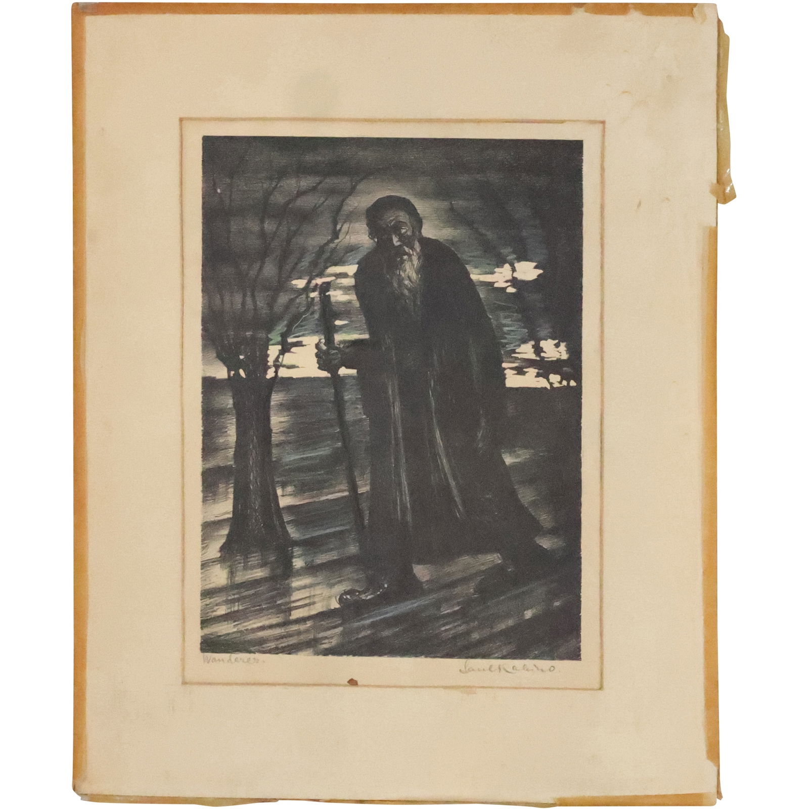 SAUL RABINO, LITHOGRAPH, "WANDERER", Elderly Bearded Man with Walking Stick (1 of 19)
