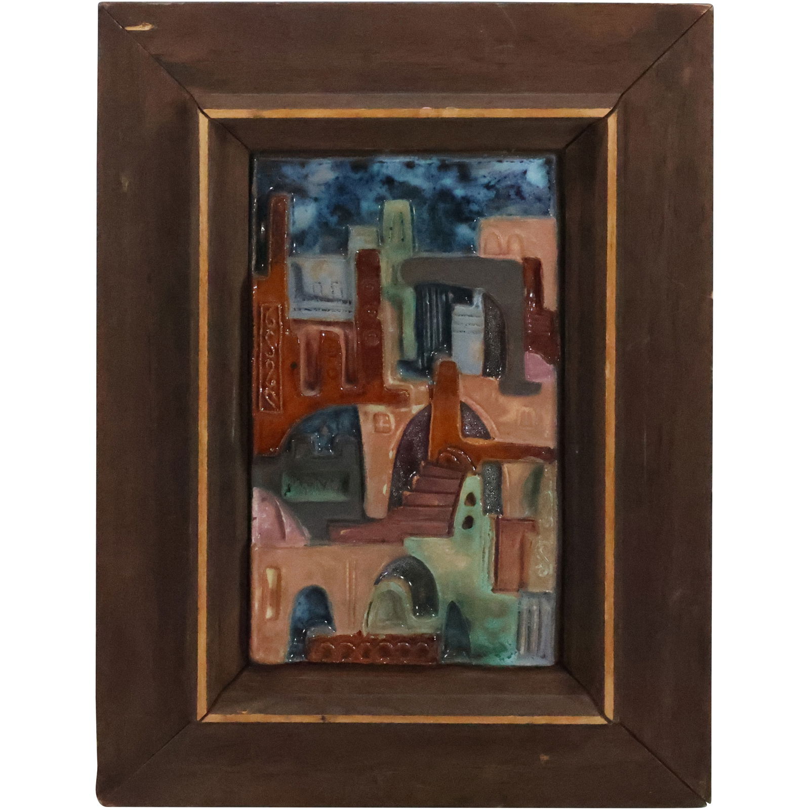 Rut Faktor Faktorowicz, "Old City" Ceramic Glazed Wall Plaque, Framed (1 of 16)