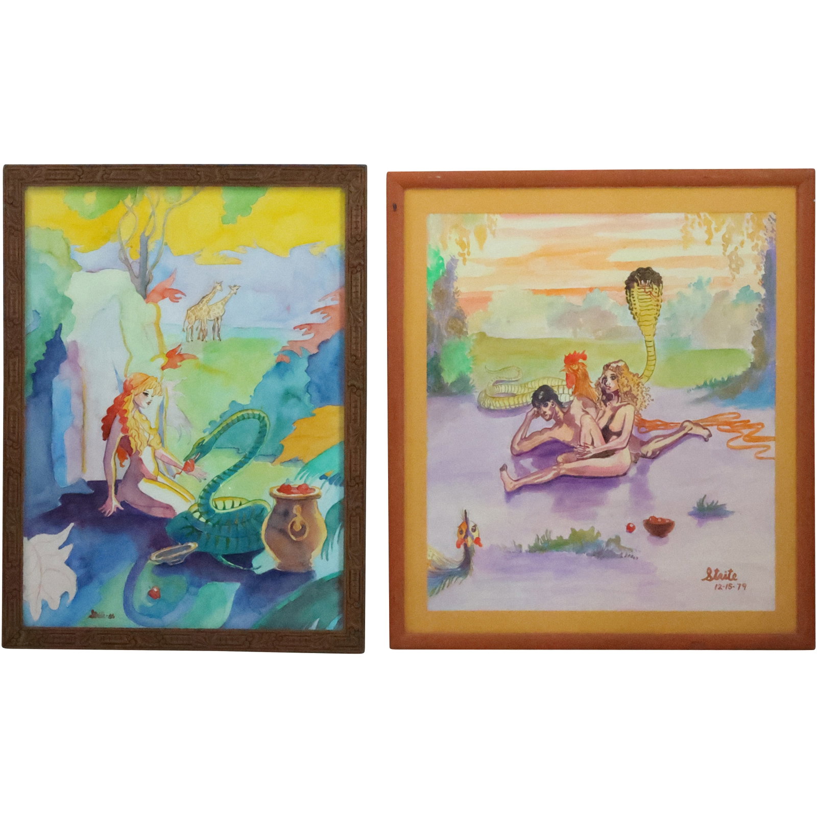 [2] Norman Strite, Oil on Board Painting, Fantasy Scenes with Figures, both Framed: [2] Norman Strite, Oil on Board Painting, Fantasy Scenes with Figures, both Framed. size: (17.75 x 15.75 matte, 21.25 x 19.25 outside frame), (20 x 15, 21.75 x 16.75 outside frame). Author of Book: No