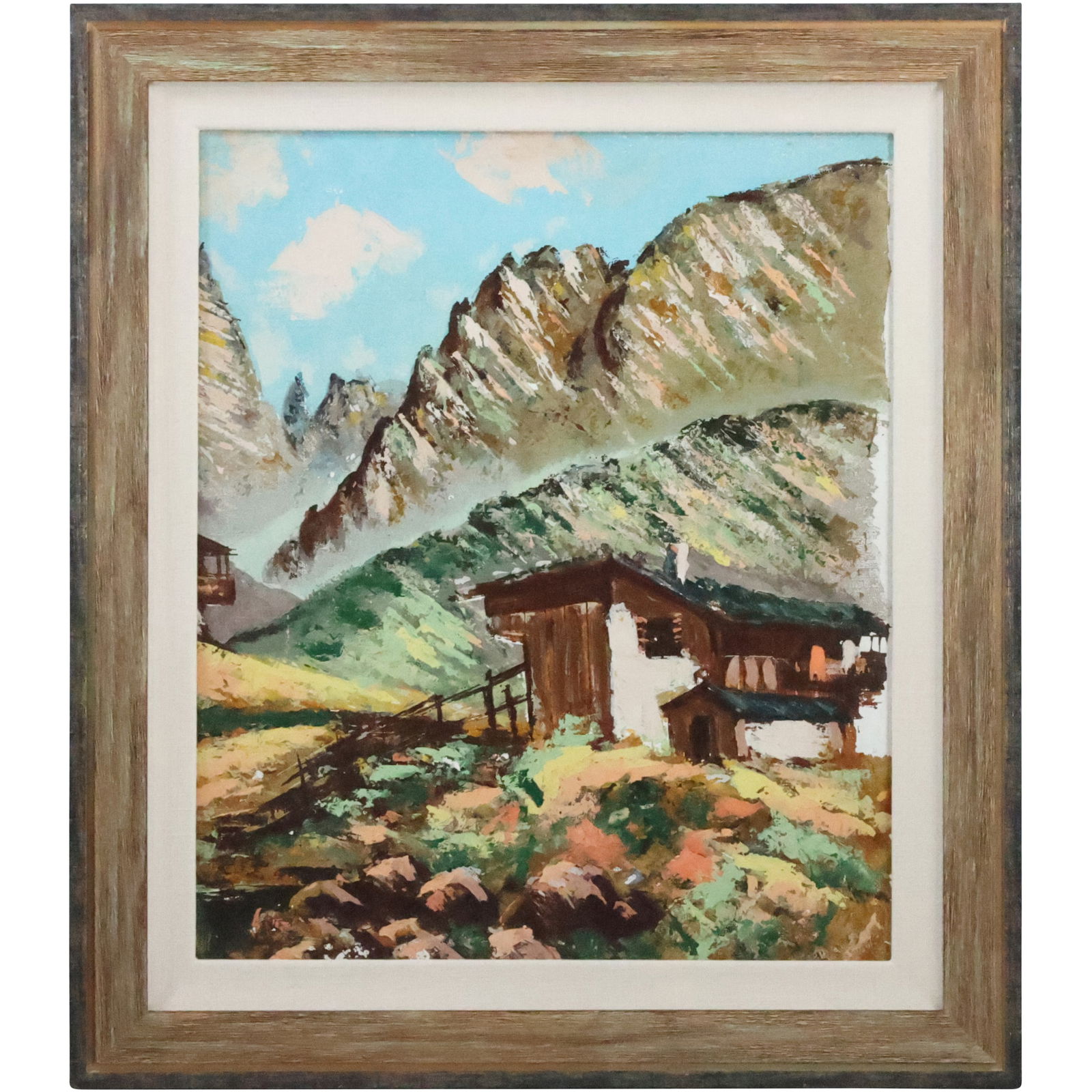 Oil Painting, Chalet in The Swiss Alps Mountains, Framed: Oil Painting, Chalet in The Swiss Alps Mountains, Framed. size: 24 x 20, 31 x 27 outside frame