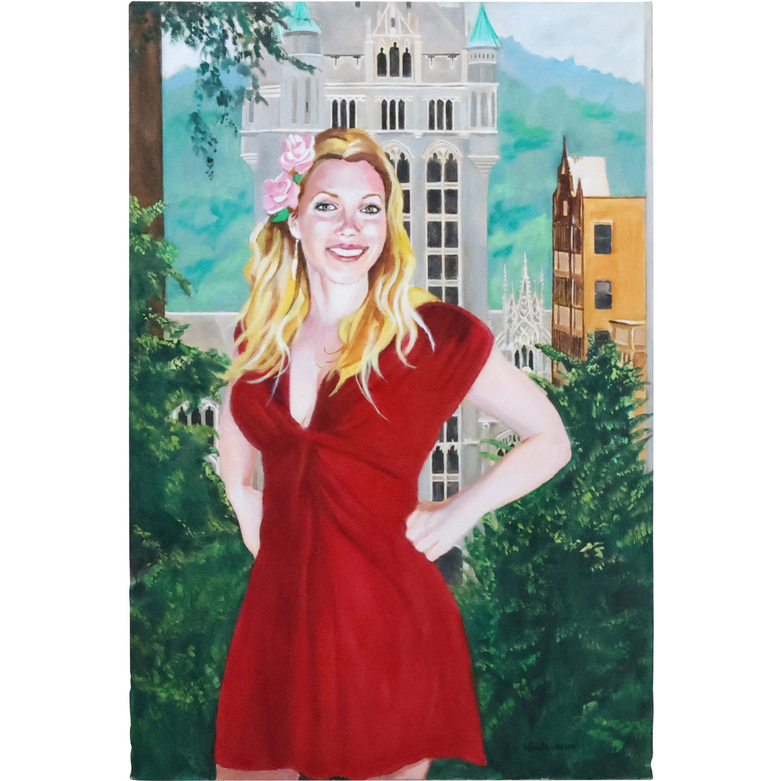 Norman Strite, American Artist, Oil on Board, "An Albany View" Woman in Red Dress, Signed: Norman Strite, American Artist, Oil on Board, "An Albany View" Woman in Red Dress, Signed. size: 36 x 24. Author of Book: Norman Strite in the Temple of Beauty. Figure Paintings and Drawings by Norman