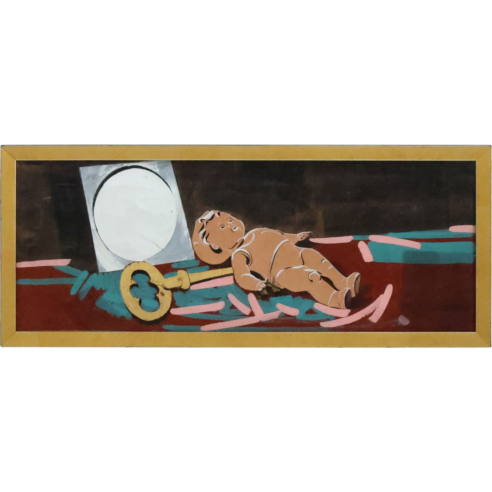 Unusual Oil on Canvas Painting Infant [doll], Key, Mirror Signed "A 30 XII 59 NYC" (1 of 20)