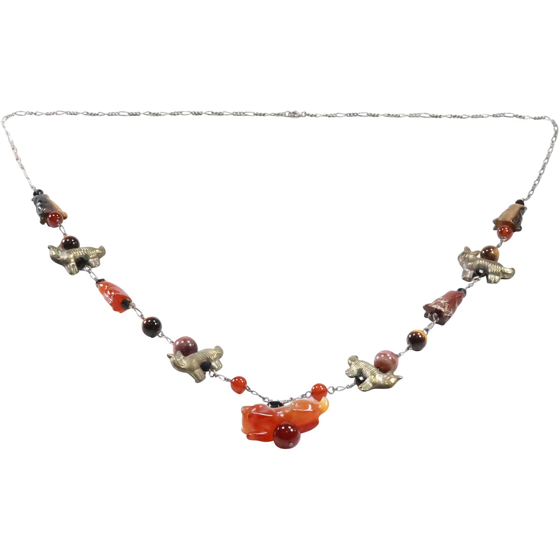CAT Necklace with Tiger Eye Cats, Carnelian Cats, Jasper Cats on .925 Sterling Chain 36 inches: CAT Necklace with Tiger Eye Cats, Carnelian Cats, Jasper Cats on .925 Sterling Chain 36 inches x 2 in. x 3/4 in.