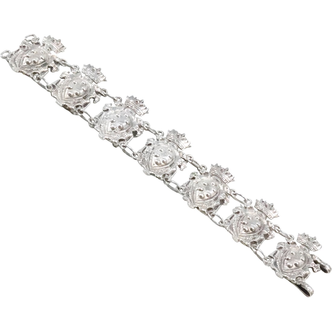 Sterling Silver Royalty Shield Panel Bracelet with Double Hook & Eye Closure 7 in. x 1 3/8 in. (1 of 16)