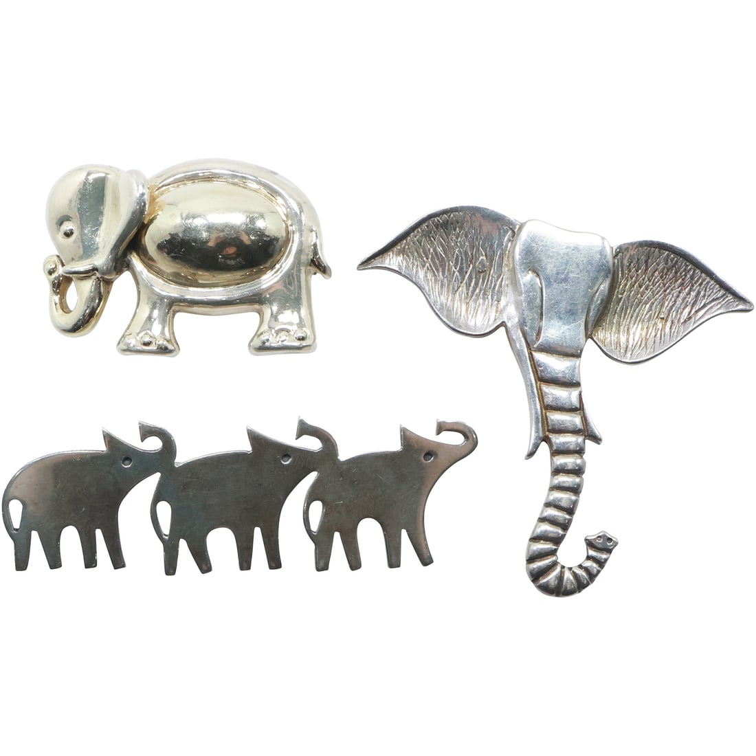 [3] Assorted Pins: .925 Sterling Silver 3 Elephants; .925 Sterling Elephant; Sterling Elephant Head (1 of 15)