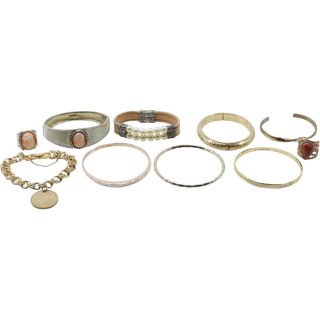 10 Assorted Fine Costume Jewelry: 2-Pc Amadeo Cameo Bangle, Cameo Ring; Gold Tone Bangle; (1 of 20)
