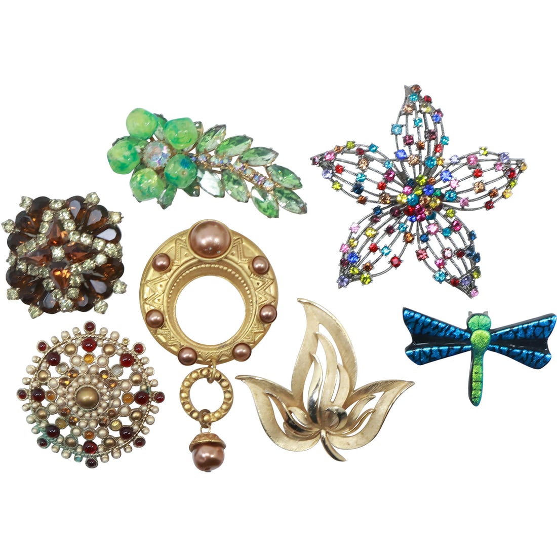 7 Assorted Fine Costume Jewelry Pins: Crown Trifari Gold Tone Pin; Kate Hines Modernist Faux Pearl (1 of 20)