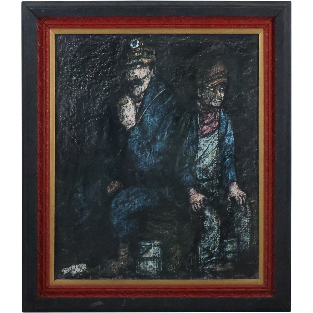 Frank Coyso, Mixed Media Painting "Miner & Breaker Boy", Hahn Gallery Phila. Label on Verso (1 of 20)