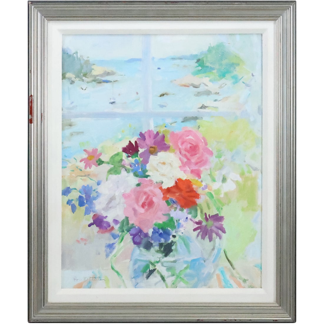 Rose Naftulin, American, Watercolor Painting Bouquet Flowers at Sea Coast, Signed, Framed (1 of 20)