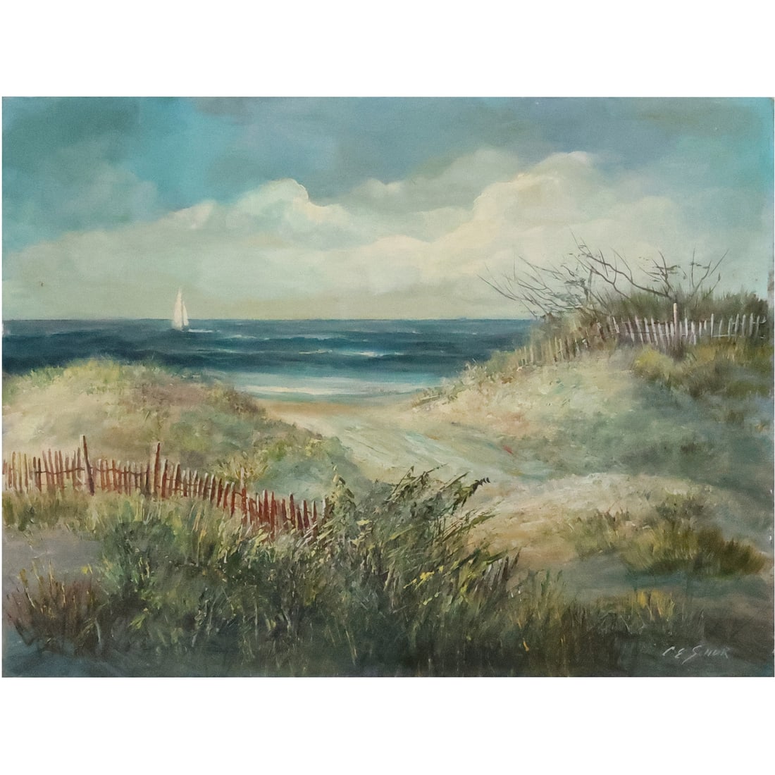 C E Schur, Vintage Oil on Board Painting Dunes at Seascape Coastal Landscape (1 of 20)