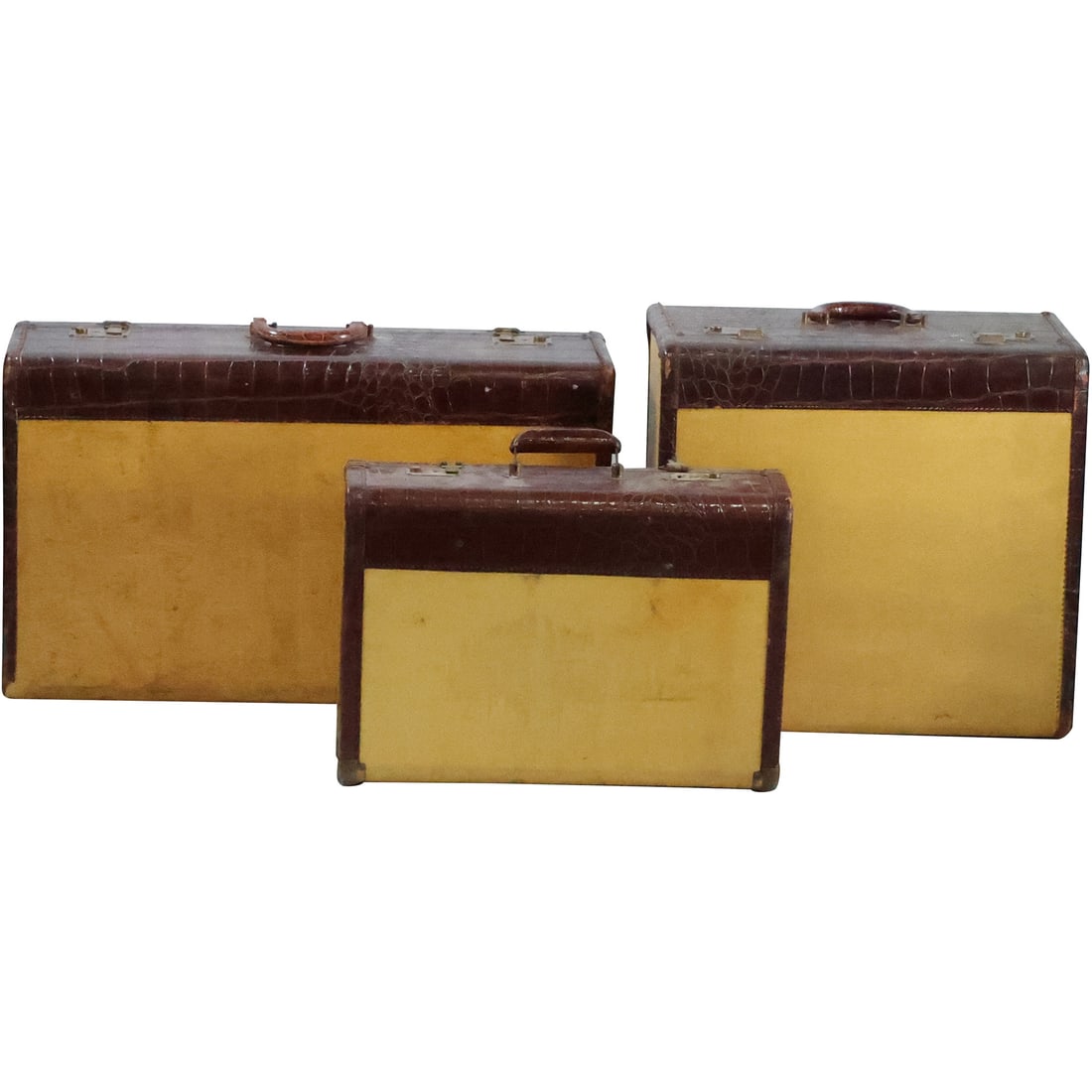 Set 3 Vintage 1940s /50s Leather and Fabric Suitcases in Assorted Sizes (1 of 20)