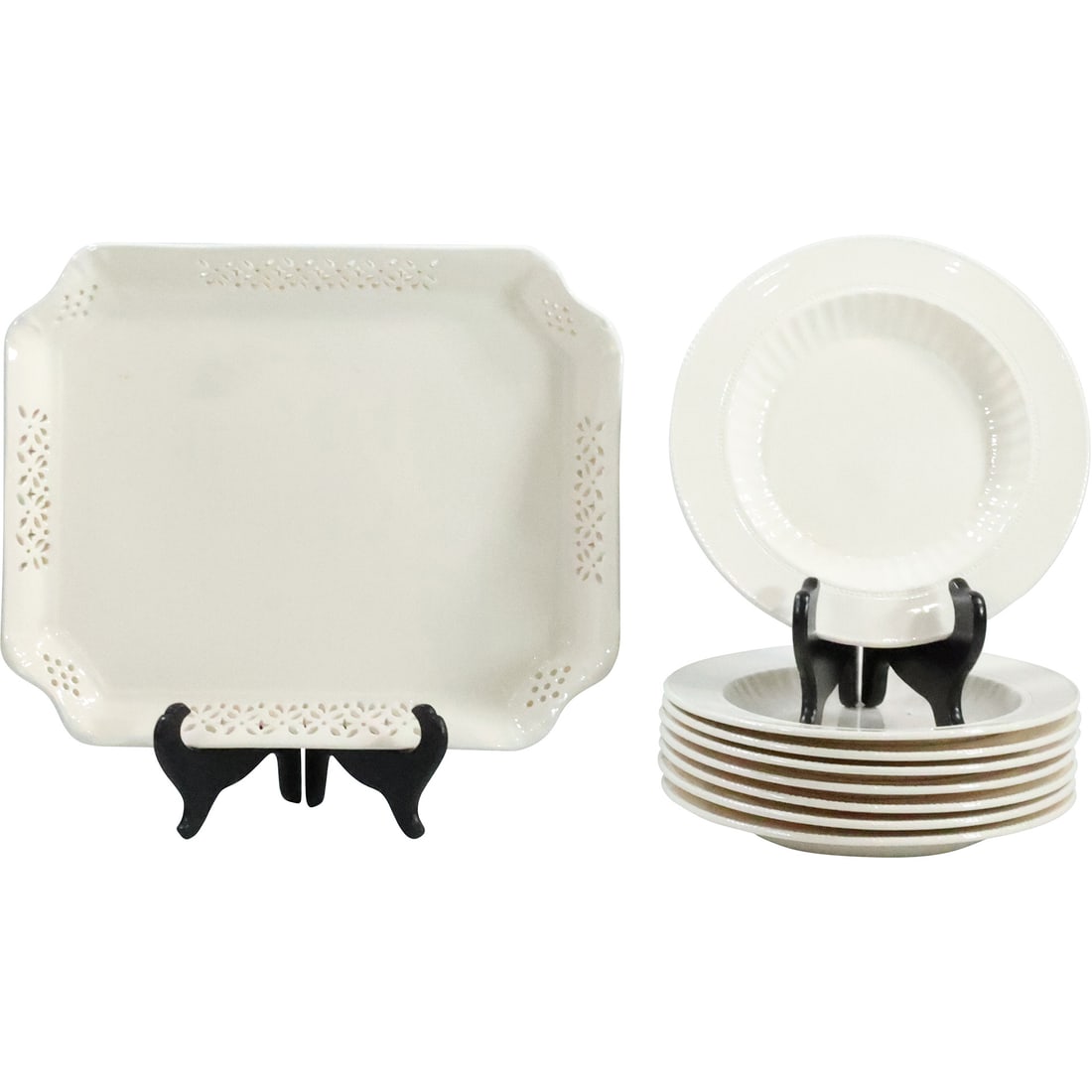 RALPH LAUREN Made in England Set 8 Dinner Plates and 1 Tray Platter White Porcelain (1 of 20)