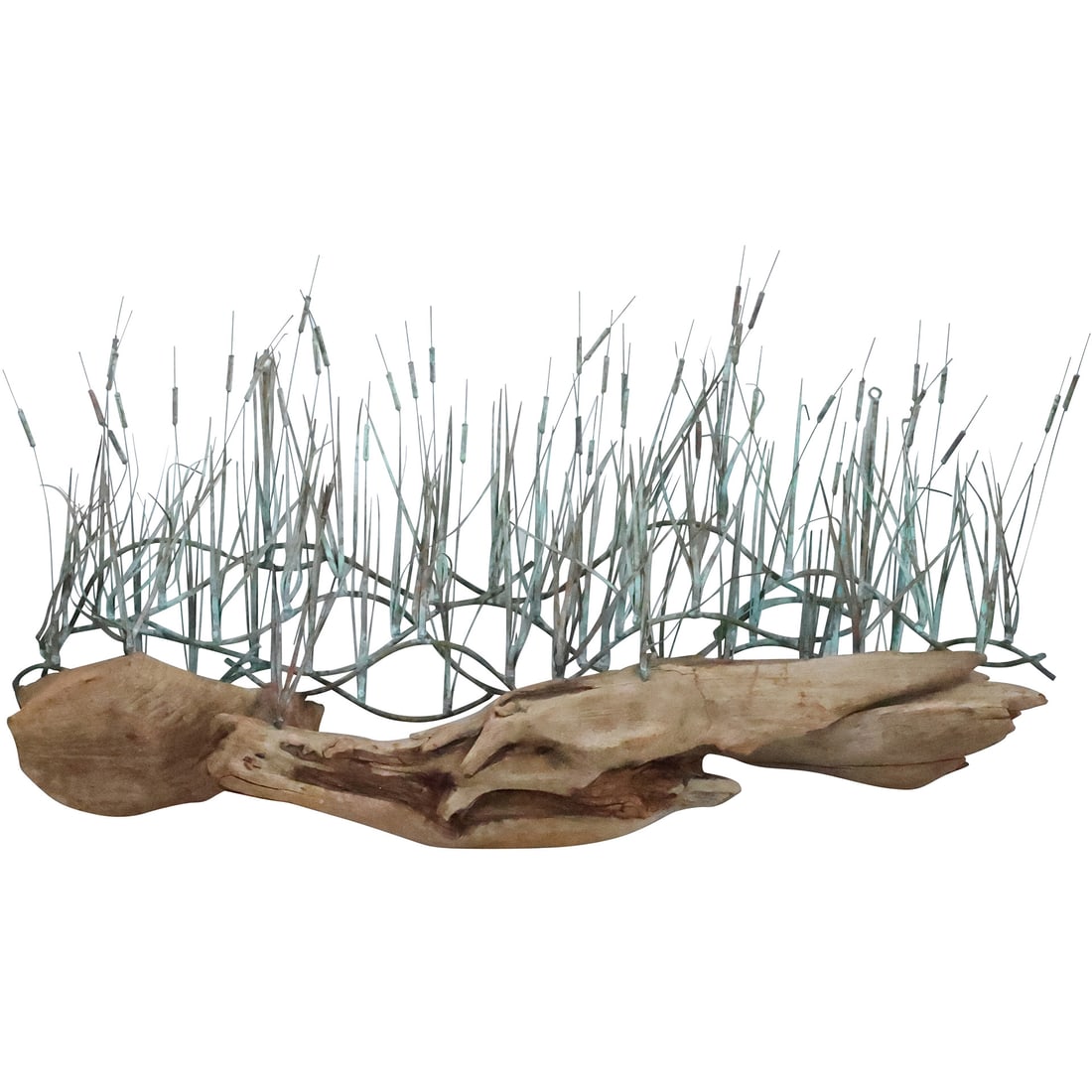 Mid-Century Modern Large Sculpture Brass Metal Cattails Mounted on Driftwood Base 42 in. length (1 of 20)
