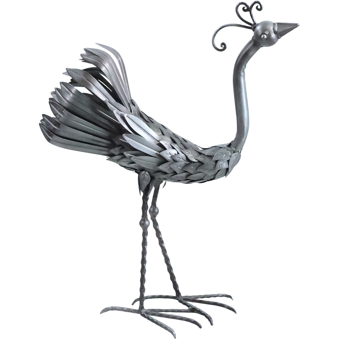 Folky Metal Crane Bird Figure Sculpture 25.5 in. height x 19 in. wide (1 of 20)