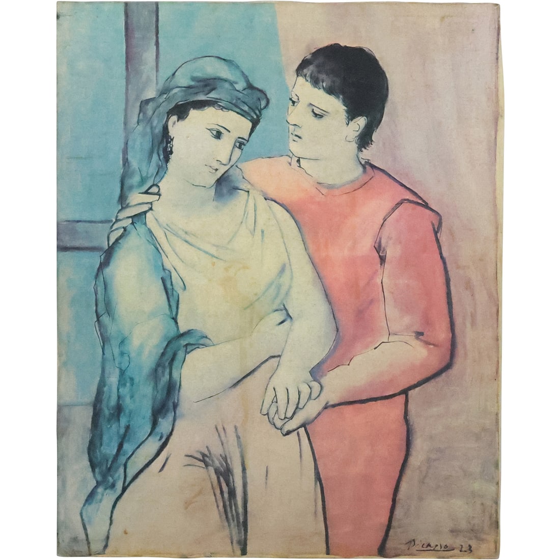 Pablo Picasso "The Lovers" Vintage Lithograph on Canvas, Signed in Plate (1 of 20)