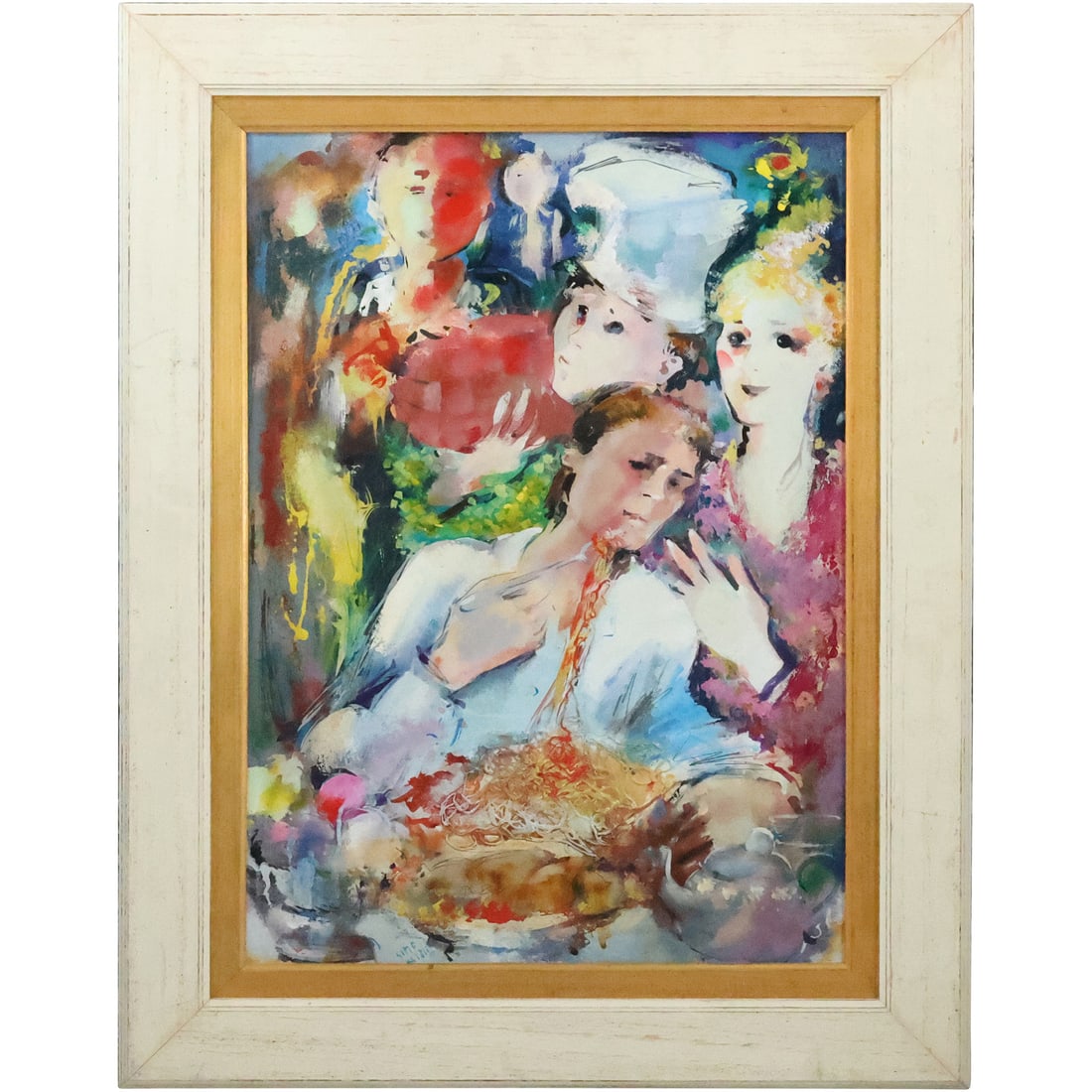 Sino Hing Impressionistic Painting Women at Feast / eating at dinner / spaghetti . Oil on board pain (1 of 20)