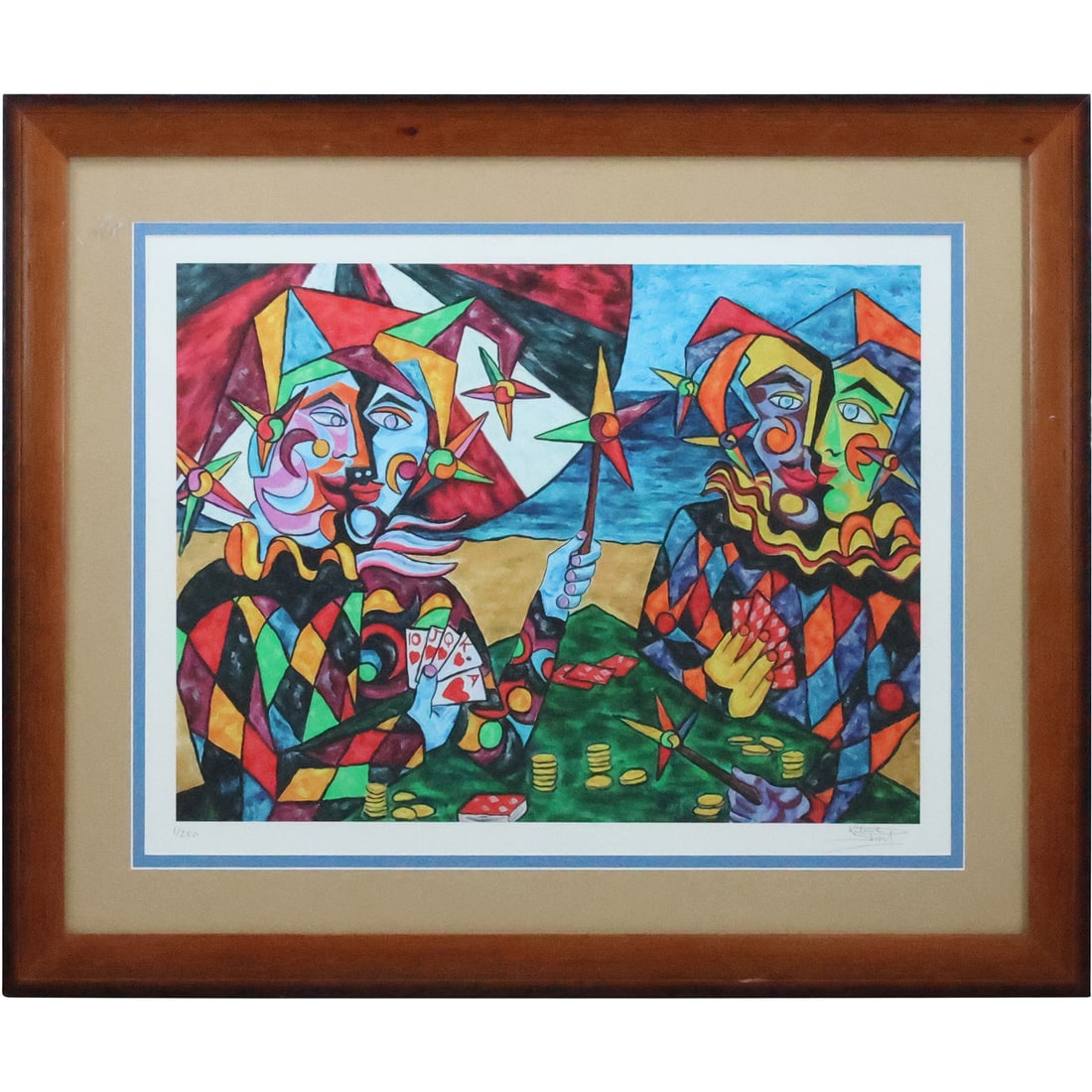 Kitirick Short, Color Lithograph of Jesters, Pencil Signed and Numbered #1/250, Framed: Kitirick Short, Color Lithograph of Jesters, Pencil Signed and Numbered #1/250, Framed. size: 16.75 x 21.5 matte, 24.25 x 29.25 outside frame