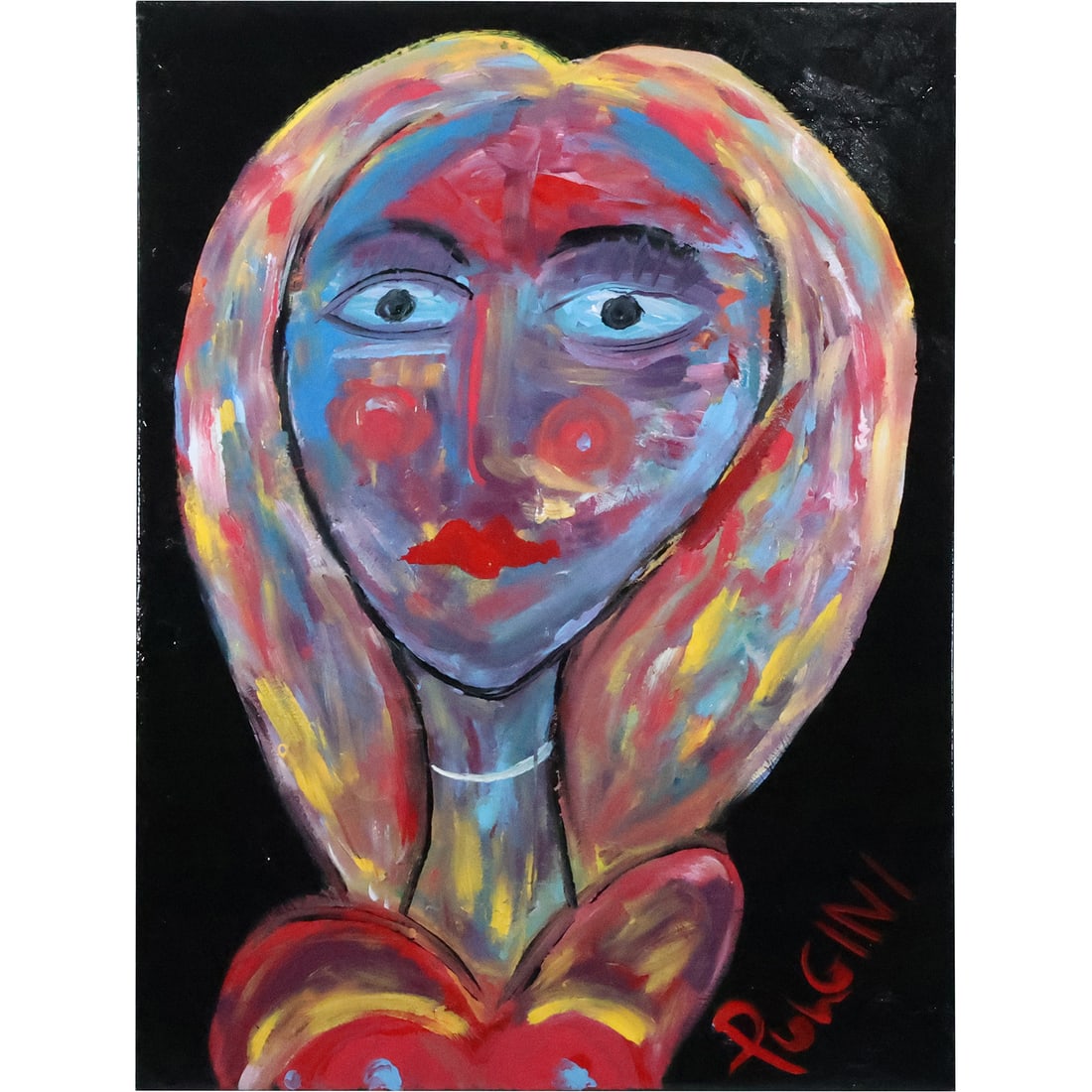 Thomas Pulgini, American, Oil on Canvas Painting Abstract Portrait of a Woman, Signed (1 of 20)