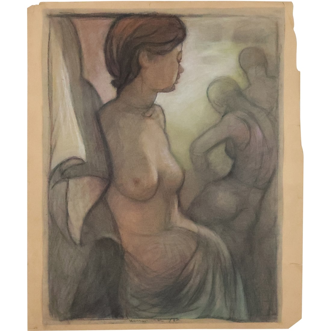 Pencil Signed Neumark, Colored Etching Nude Woman and Figures: Pencil Signed Neumark, Colored Etching Nude Woman and Figures. size: 24 x 19.5