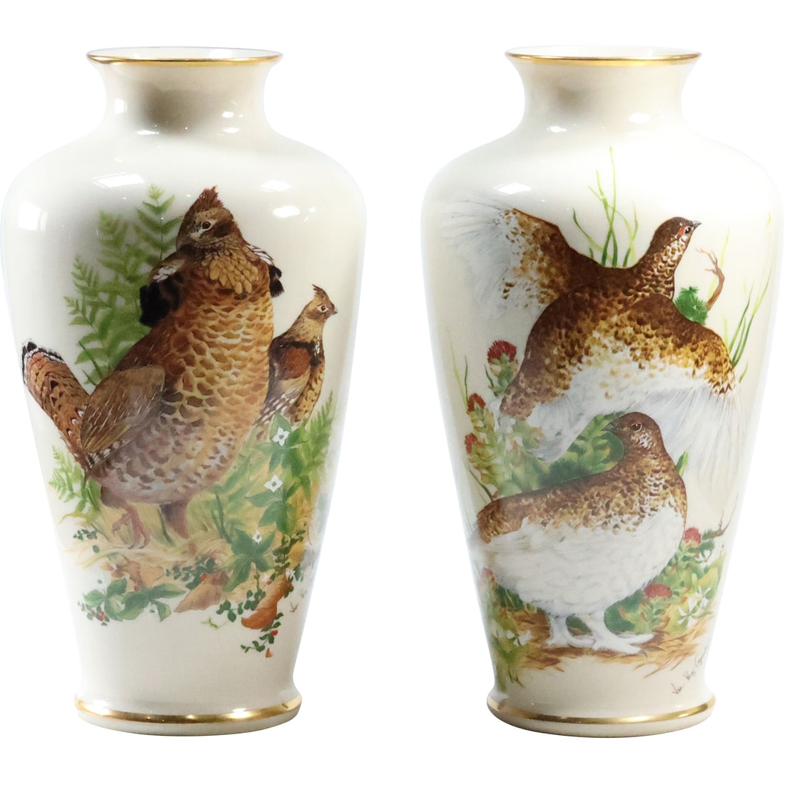[2] LENOX Fine Porcelain Vases Limited Edition VAL ROY GERISHER Ruffled Grouse, Ptarmigan (1 of 20)