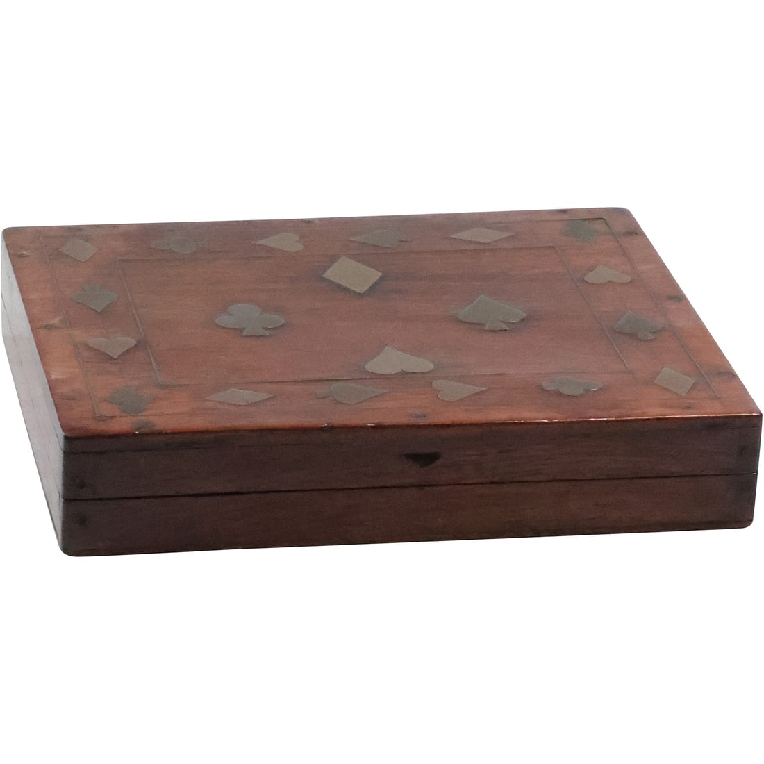 Wooden Box for Deck of Playing Cards with Inlaid Cover in Brass Diamonds, Spades, Hearts , Clubs (1 of 20)
