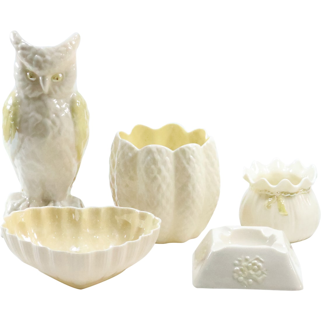 5 Assorted Irish BELLEEK Fine Porcelain including OWL Figure Vase (1 of 20)