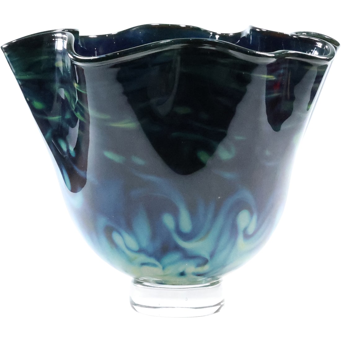 Artist Signed Illegible Large Studio Art Glass Vase Black to Blue 9.25 in. height x 11.75 in. wide (1 of 19)