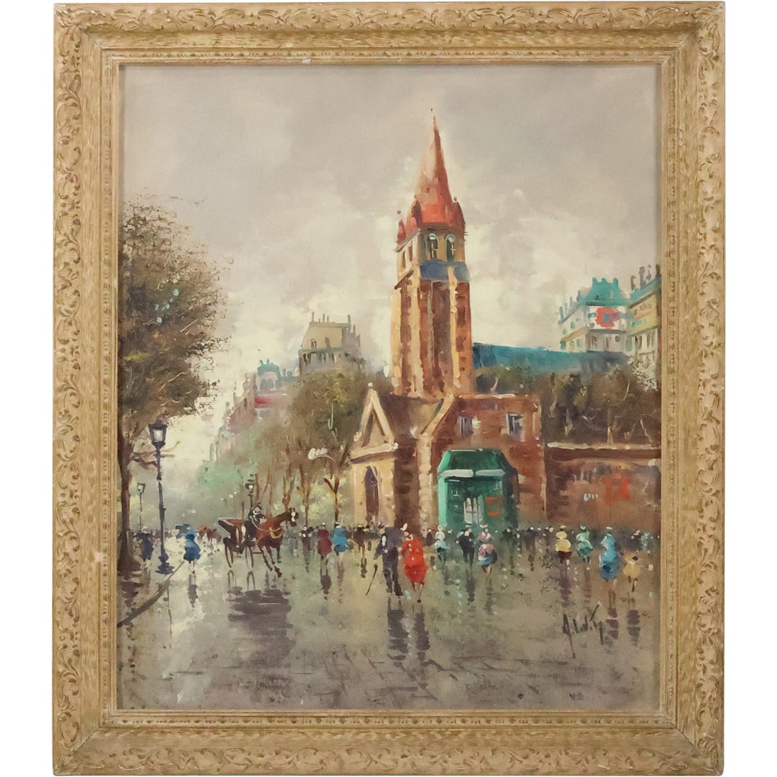 Antonio DeVity (1901 - 1993 Italy], Oil on Canvas Painting Figures Outside Cathedral, Signed, Framed (1 of 20)